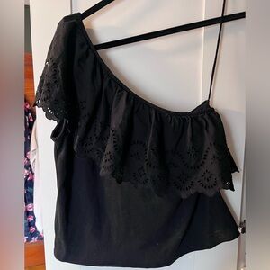 Old Navy Black One-Shoulder Eyelet Ruffle Camisole with Spaghetti Strap